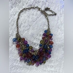 Multicolored Bead Cluster Statement Necklace - Gold Chain